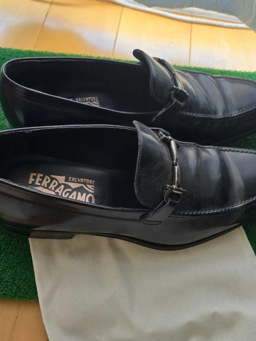 Salvatore Ferragamo Black Leather Gancini Bit Loafers Dress Shoes Men’s Sz 8 EE